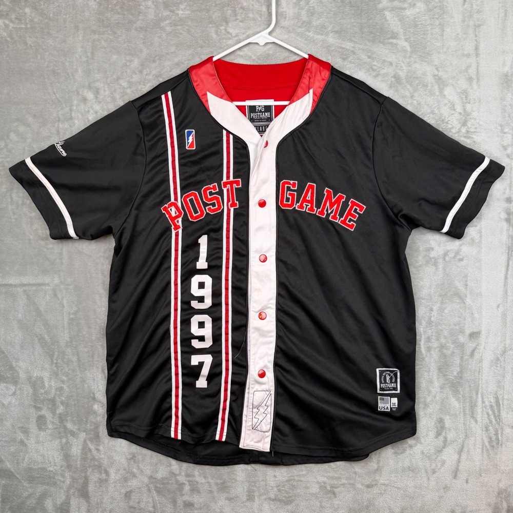 Post Game 1997 Flu Game Baseball Jersey Mens 3XL Black Red Button Up Shirt